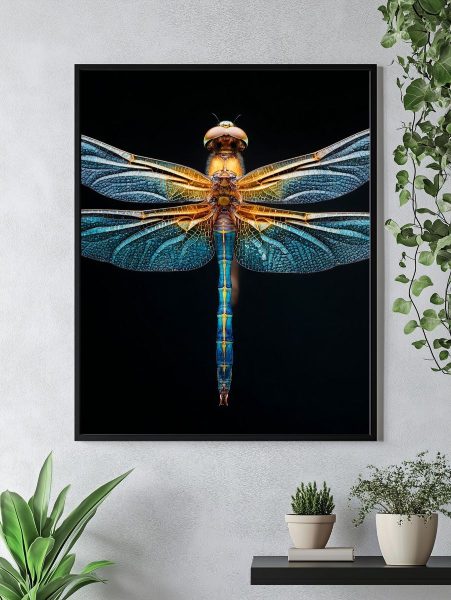 Blue Dragonfly Macro Photography Poster. — room view 4