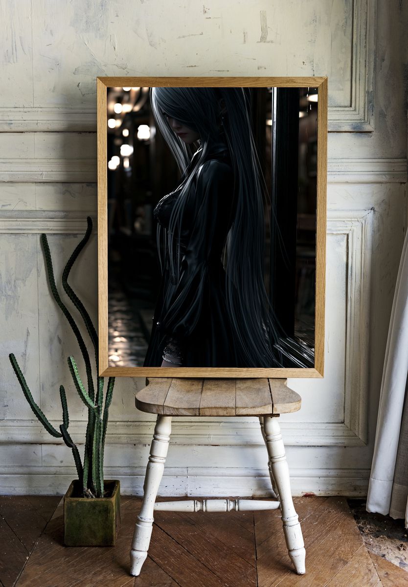 Silver-Haired Gothic Portrait Print. — room view 1