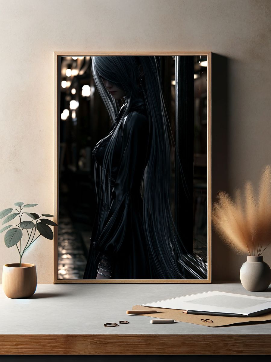 Silver-Haired Gothic Portrait Print. — room view 2