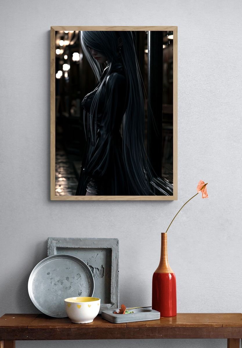 Silver-Haired Gothic Portrait Print. — room view 3