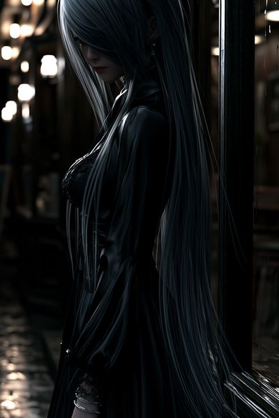 Silver-Haired Gothic Portrait Print.