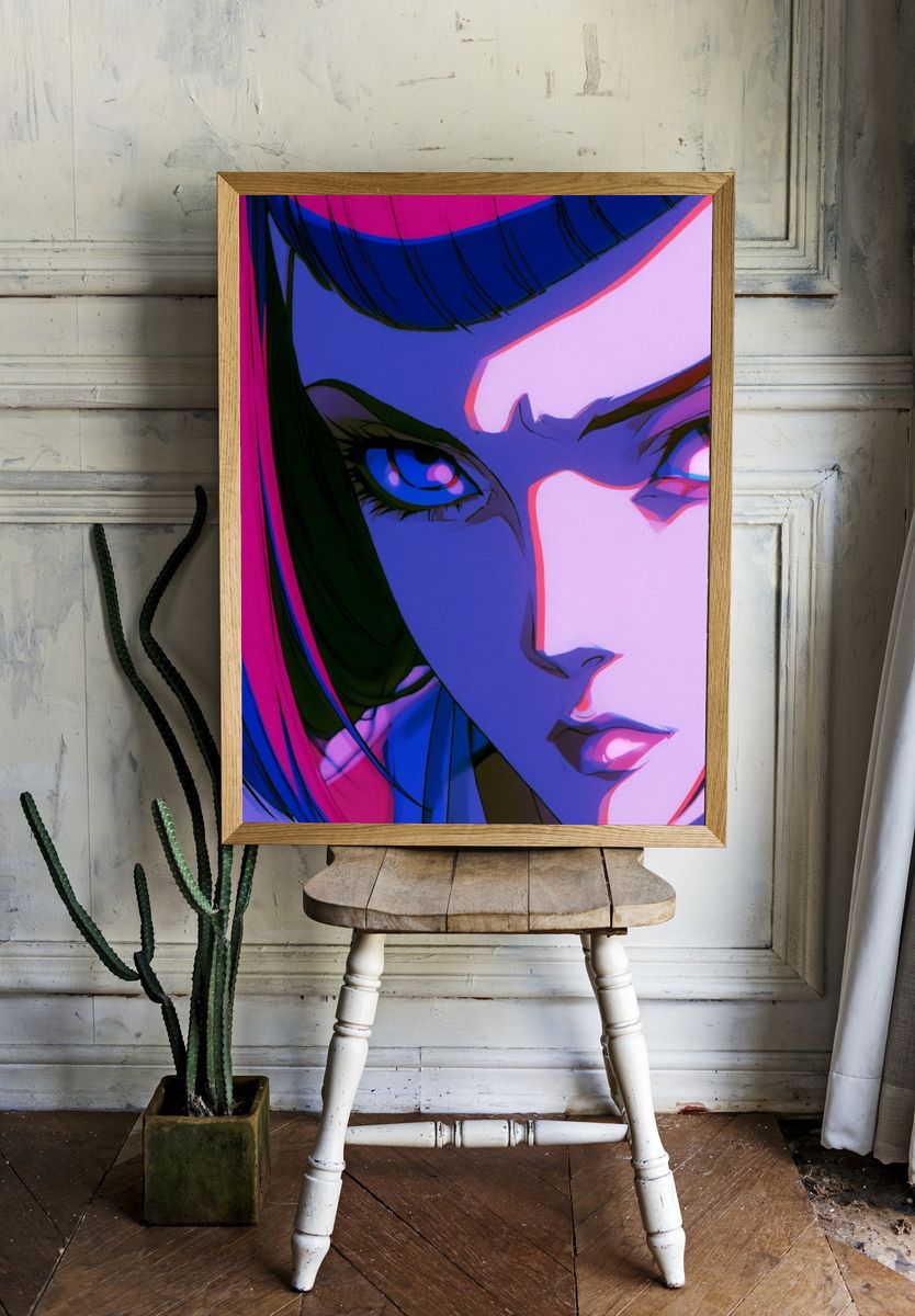 Neon Anime Portrait Poster. room preview