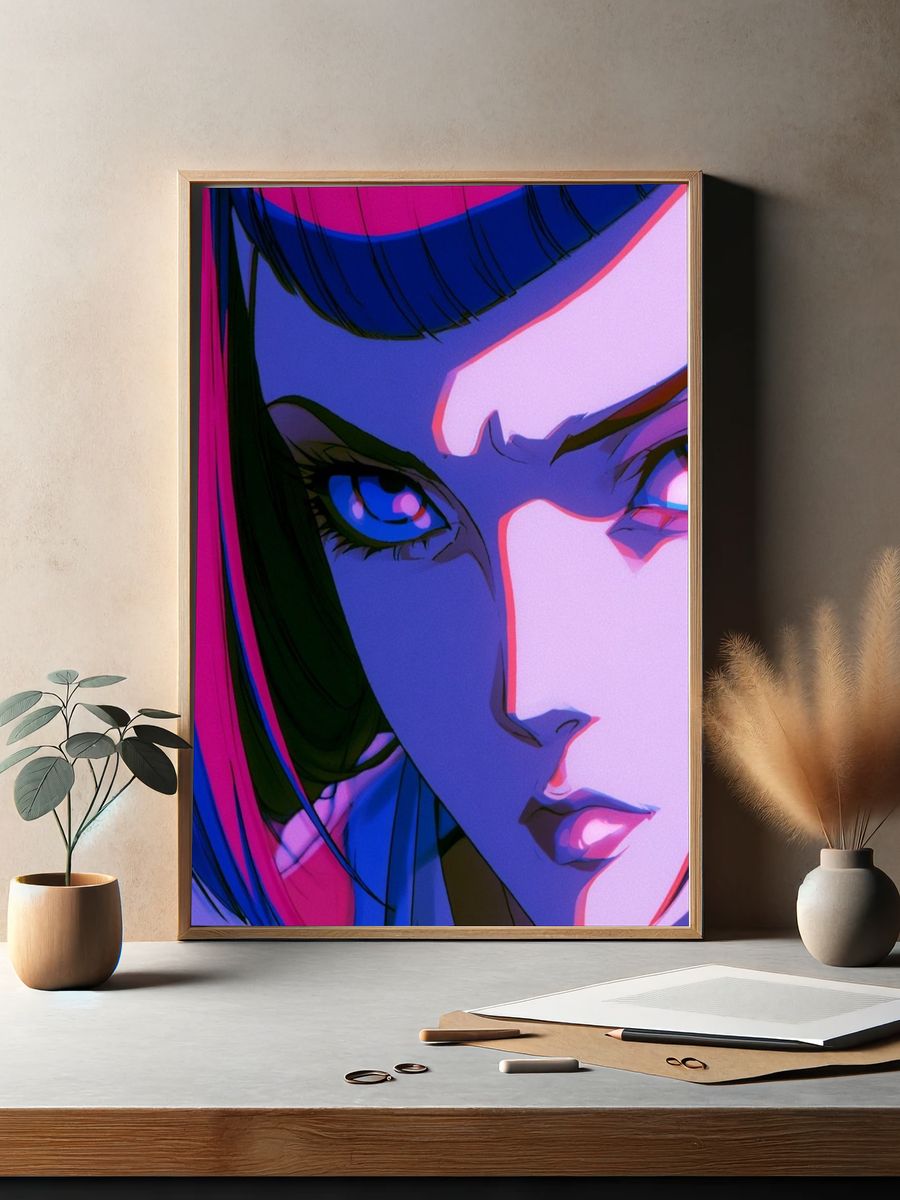 Neon Anime Portrait Poster. — room view 2