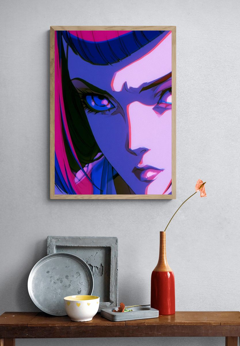 Neon Anime Portrait Poster. — room view 3
