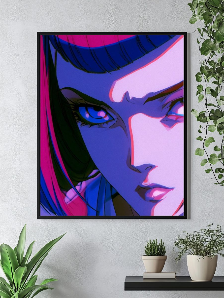 Neon Anime Portrait Poster. — room view 4