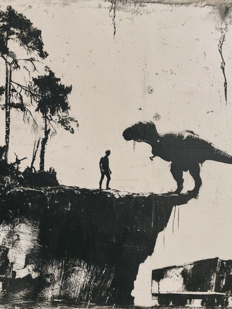 Dinosaur Cliff Encounter Print. poster detail