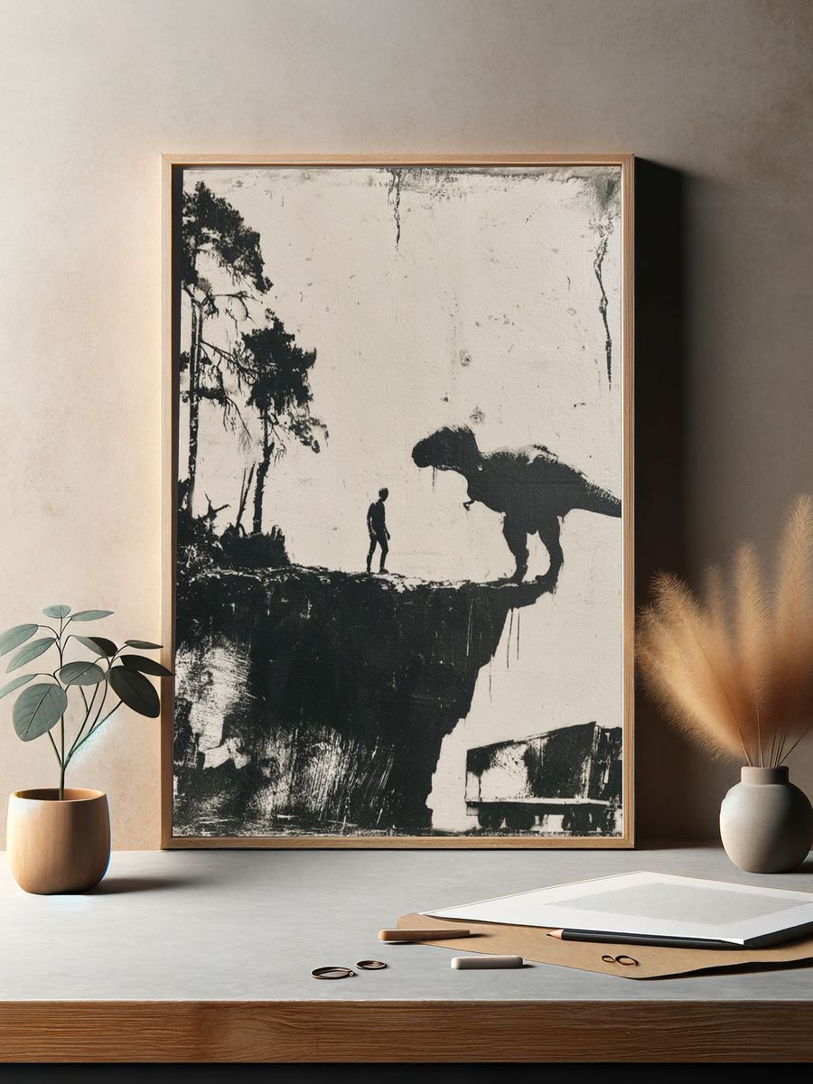 Dinosaur Cliff Encounter Print. — room view 2