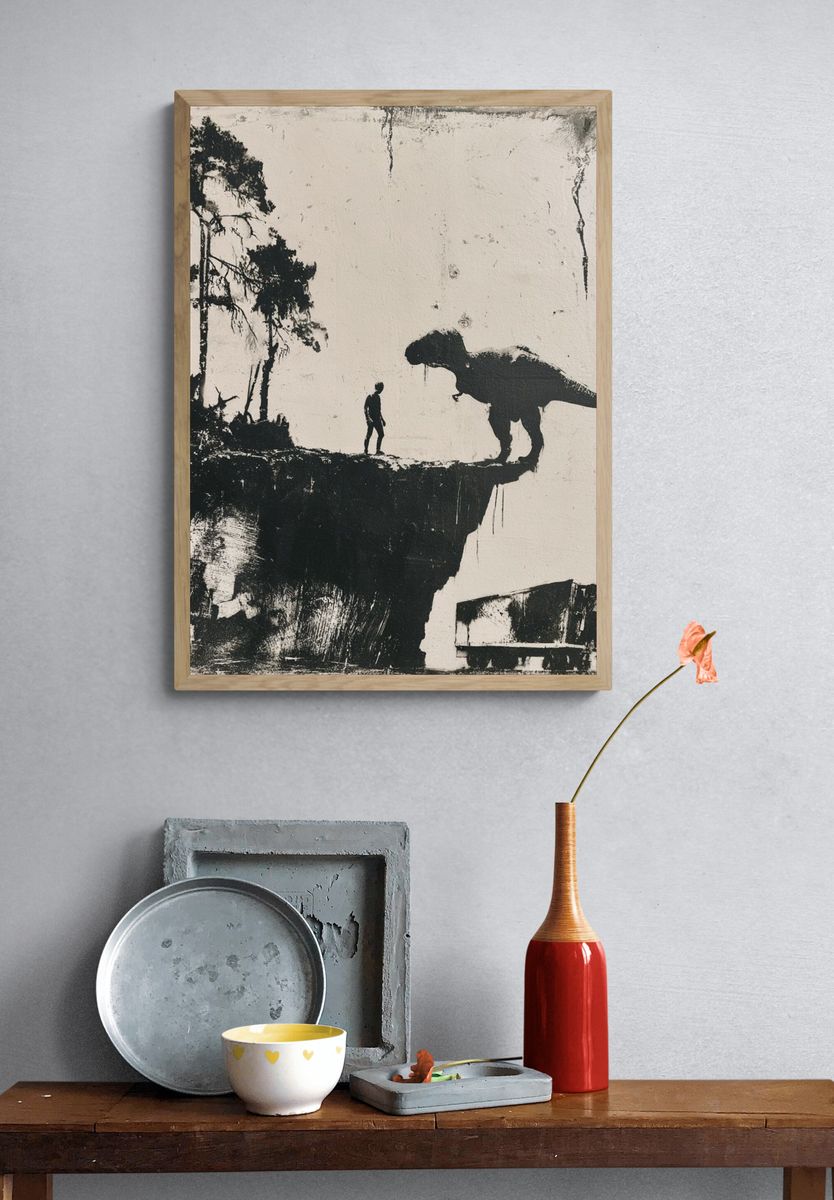 Dinosaur Cliff Encounter Print. — room view 3