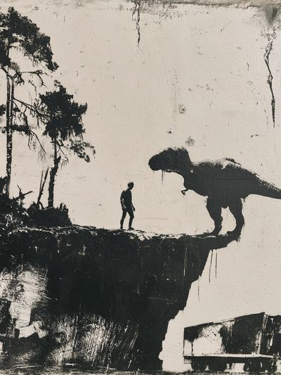 Dinosaur Cliff Encounter Print.