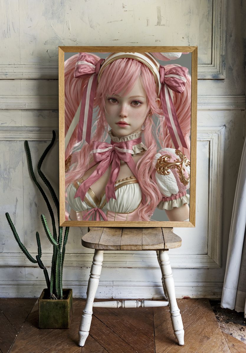 Pink Anime Doll Portrait Poster. room preview