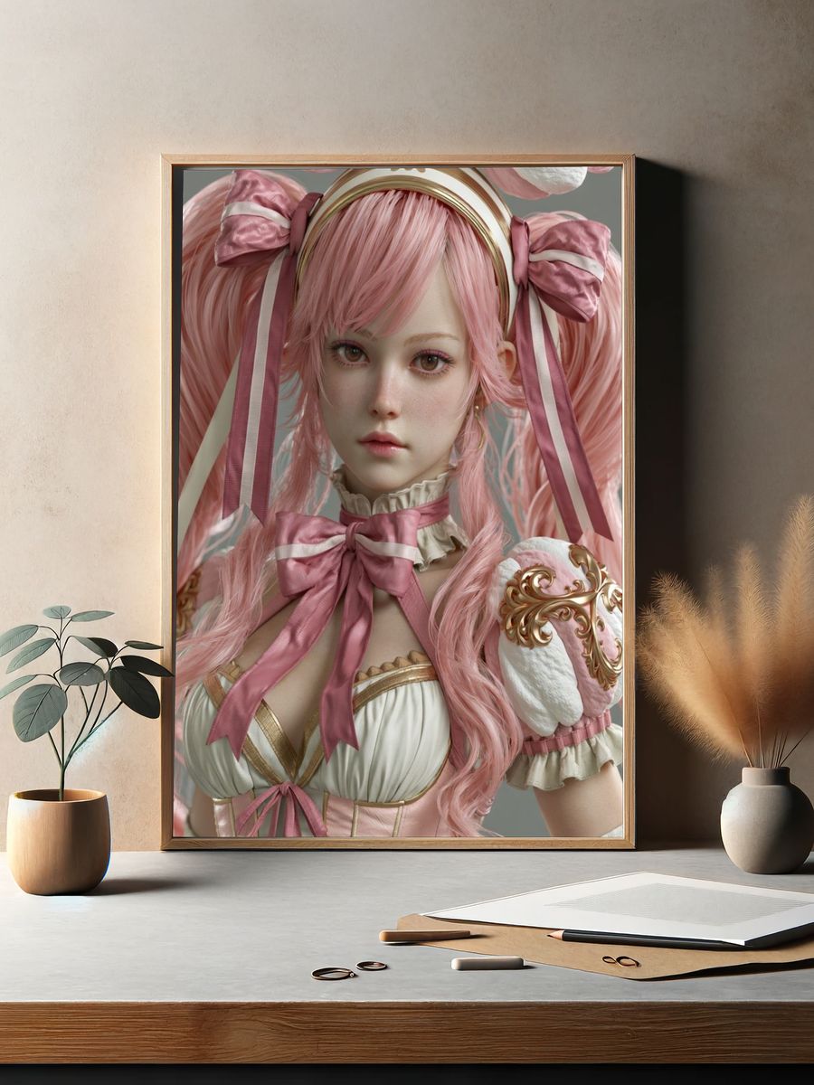 Pink Anime Doll Portrait Poster. — room view 2