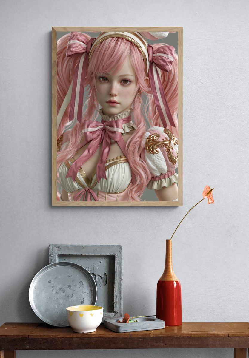 Pink Anime Doll Portrait Poster. — room view 3