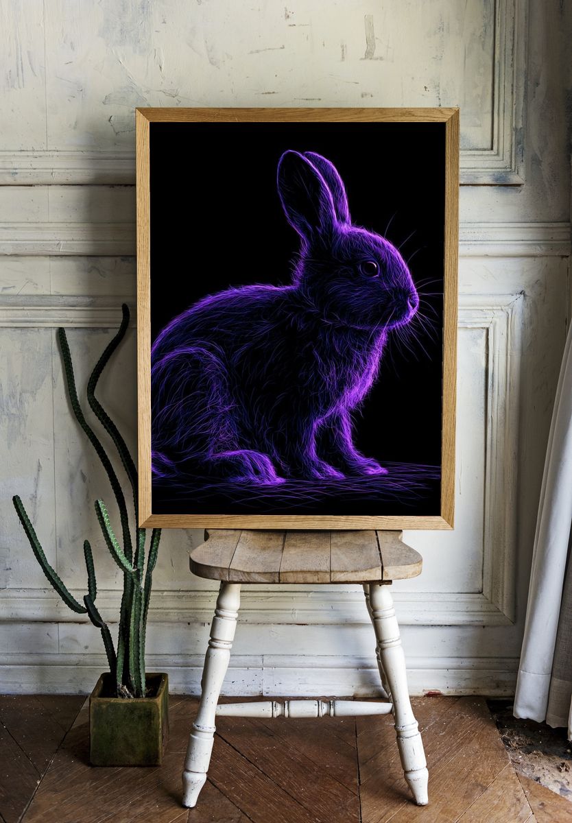 Neon Rabbit Illustration Poster. room preview