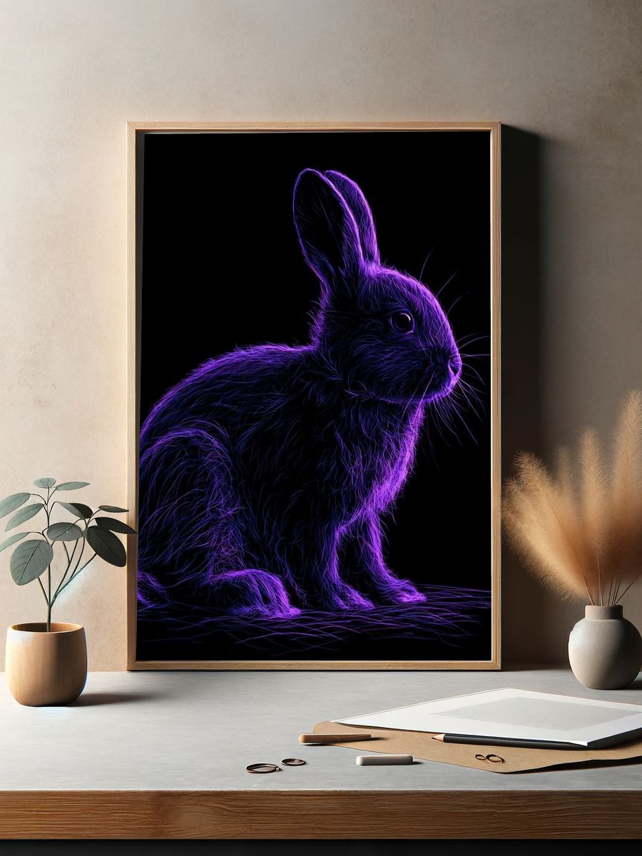 Neon Rabbit Illustration Poster. — room view 2