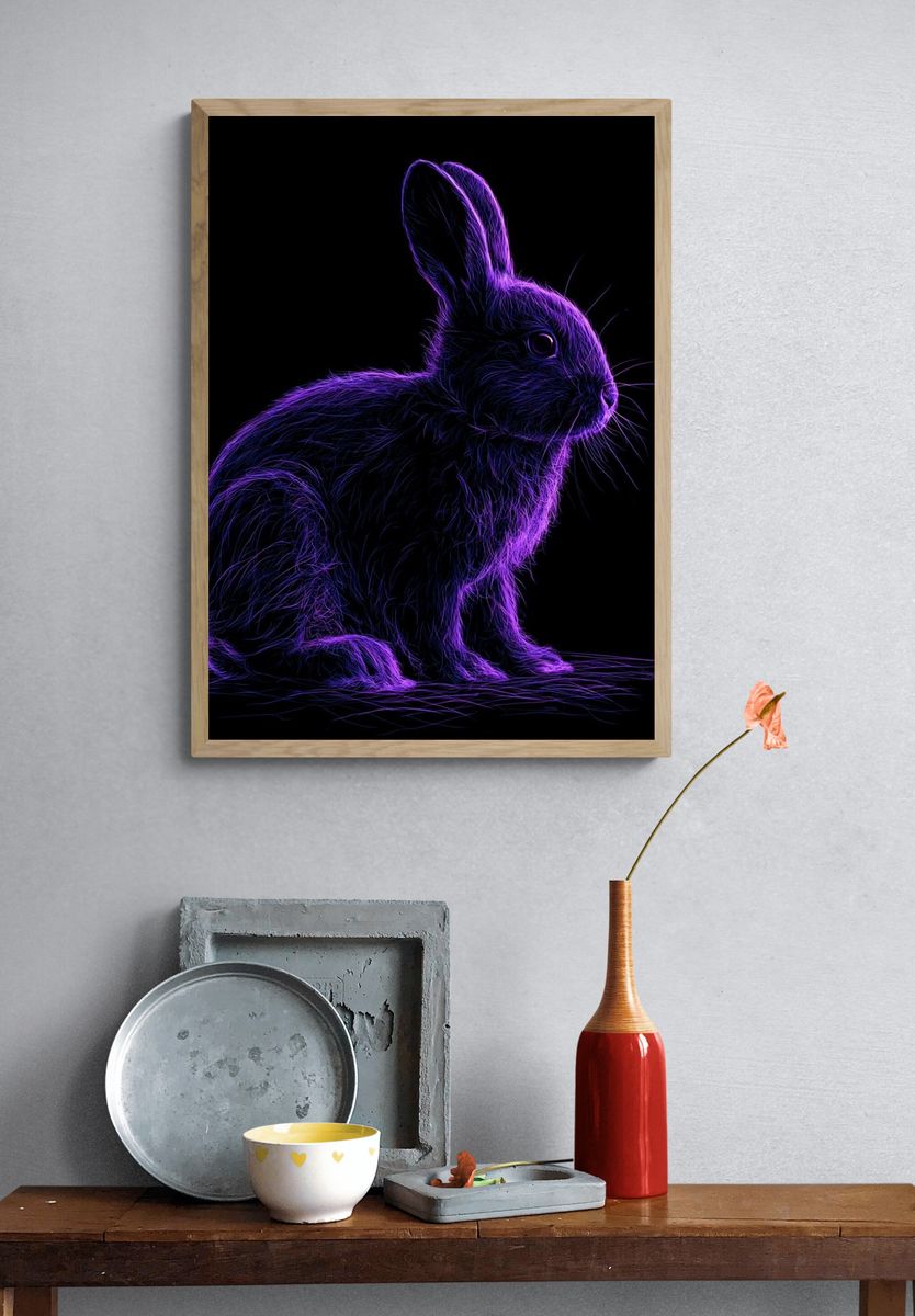 Neon Rabbit Illustration Poster. — room view 3