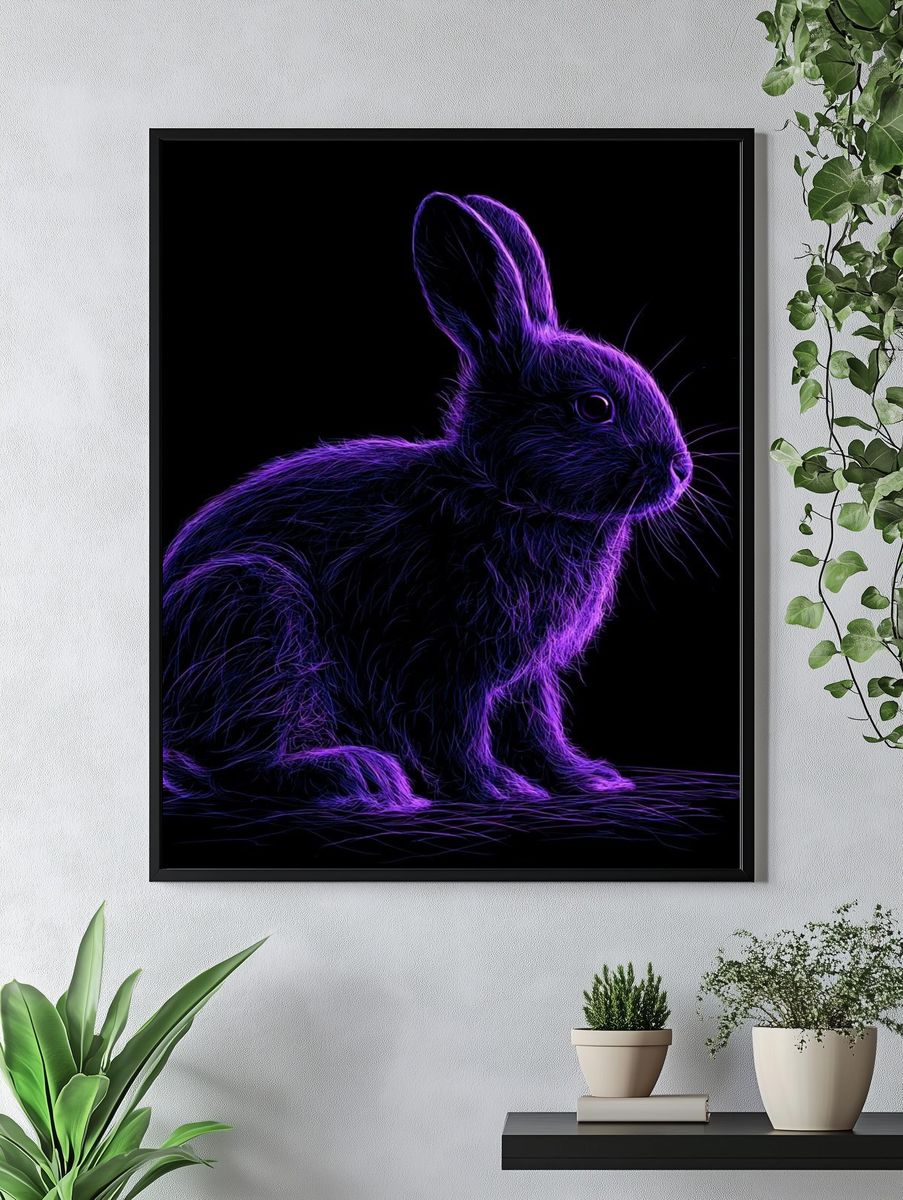 Neon Rabbit Illustration Poster. — room view 4