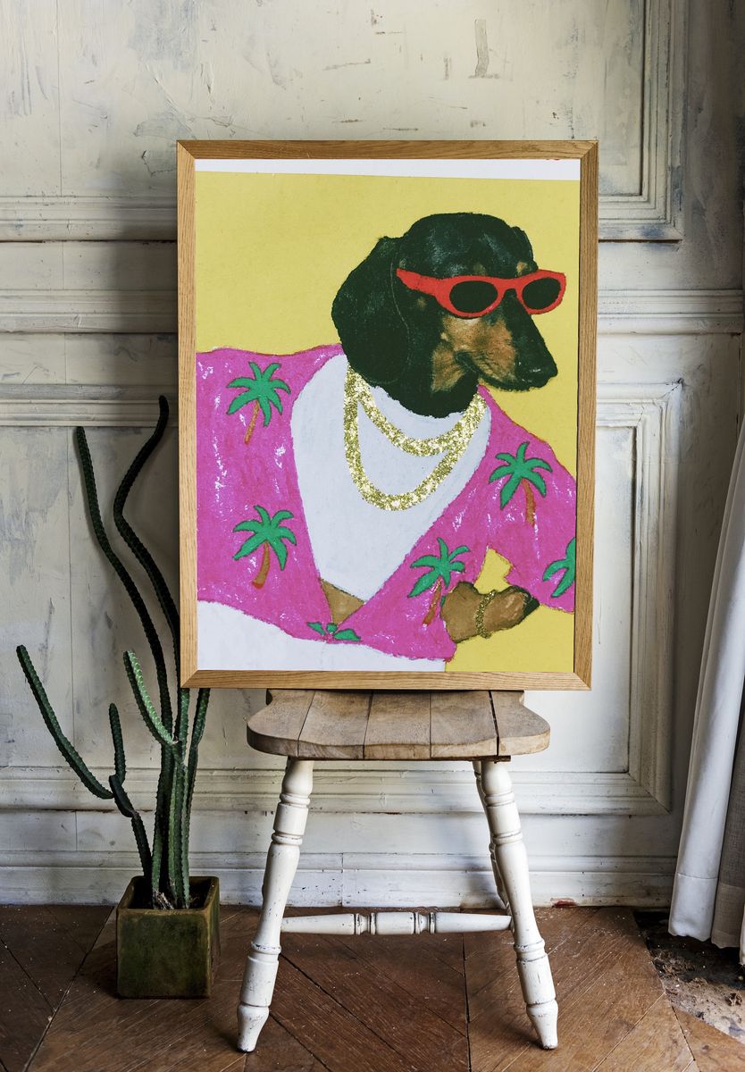 Dachshund in Pink Shirt Poster. — room view 1