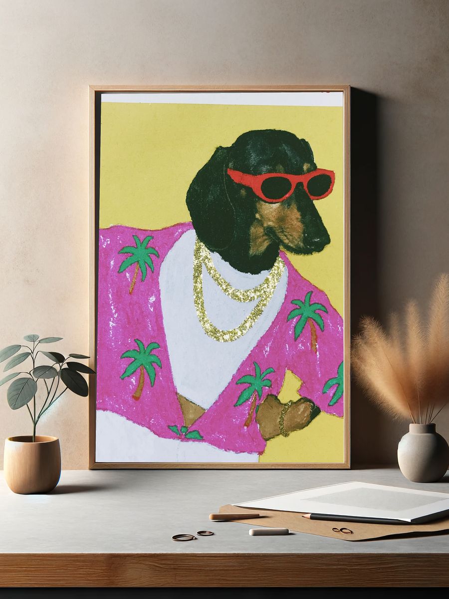 Dachshund in Pink Shirt Poster. — room view 2