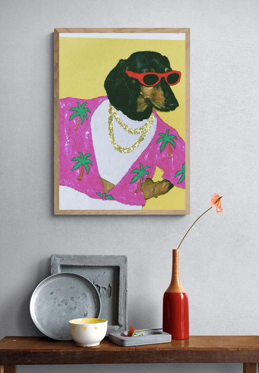 Dachshund in Pink Shirt Poster. — room view 3