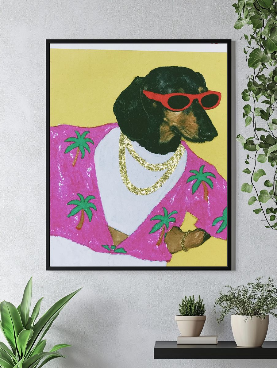 Dachshund in Pink Shirt Poster. — room view 4
