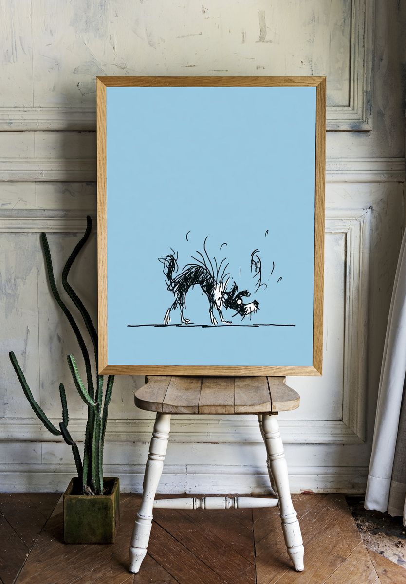 Playful Dog Sketch Print. room preview
