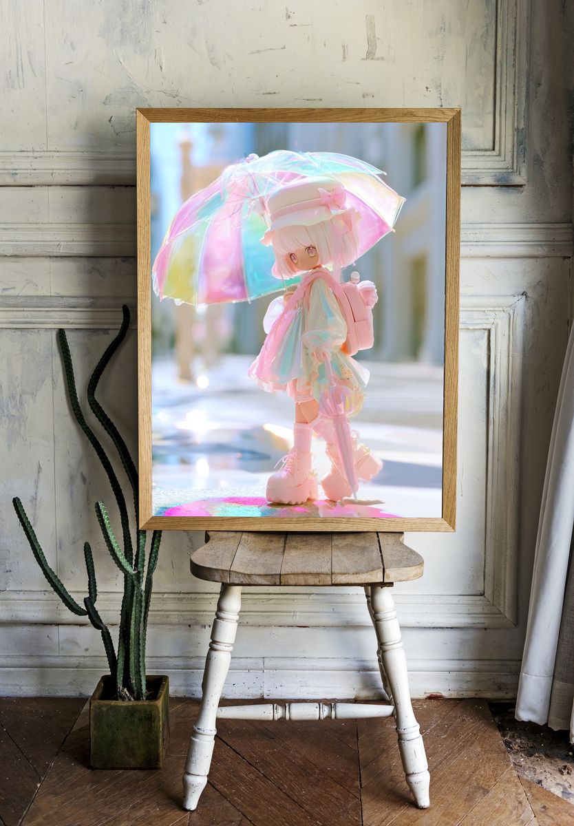 Pastel Anime Girl with Umbrella Print. room preview