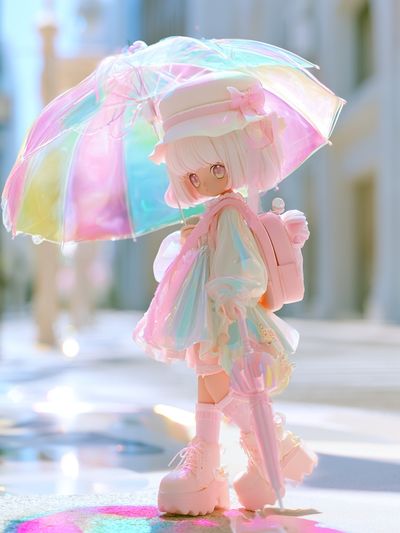 Pastel Anime Girl with Umbrella Print.