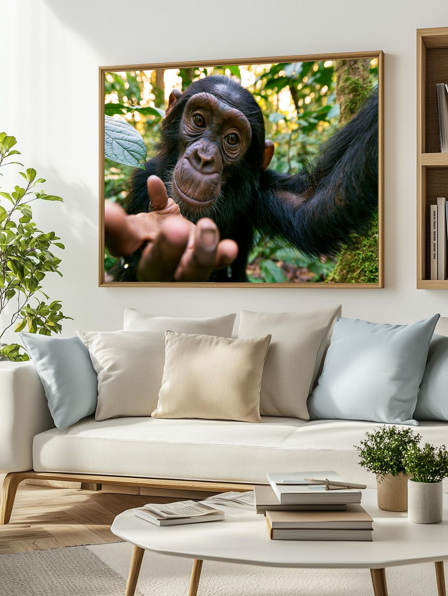 Curious Chimpanzee Portrait Poster. — room view 2