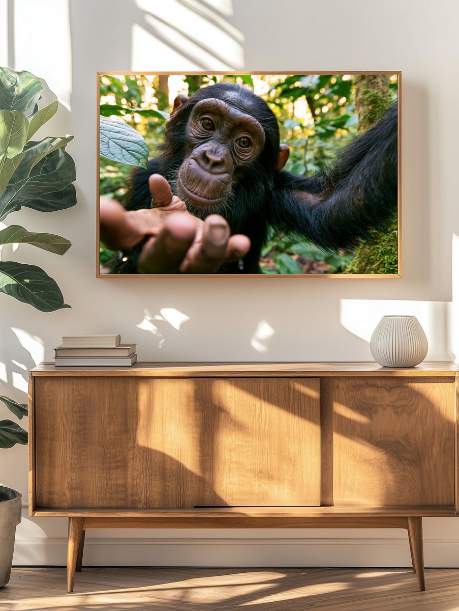 Curious Chimpanzee Portrait Poster. — room view 3