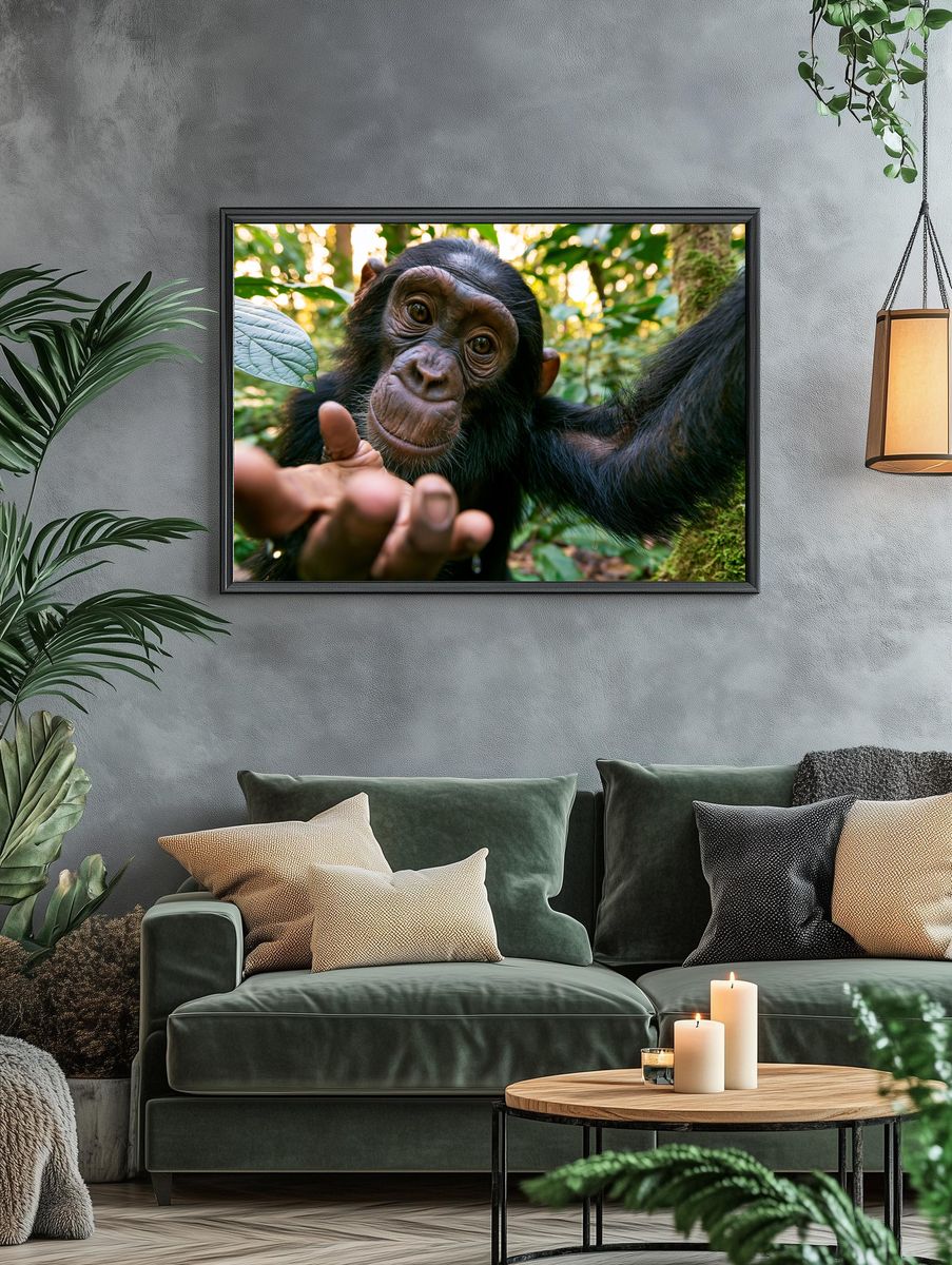 Curious Chimpanzee Portrait Poster. — room view 4