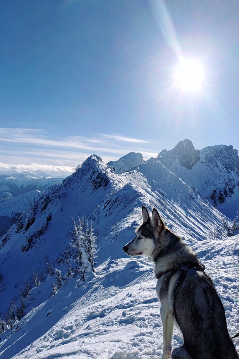Husky on Snowy Mountain Peak Poster. poster — animals art
