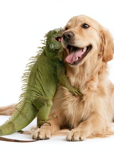 Golden Retriever and Iguana Photography Poster.