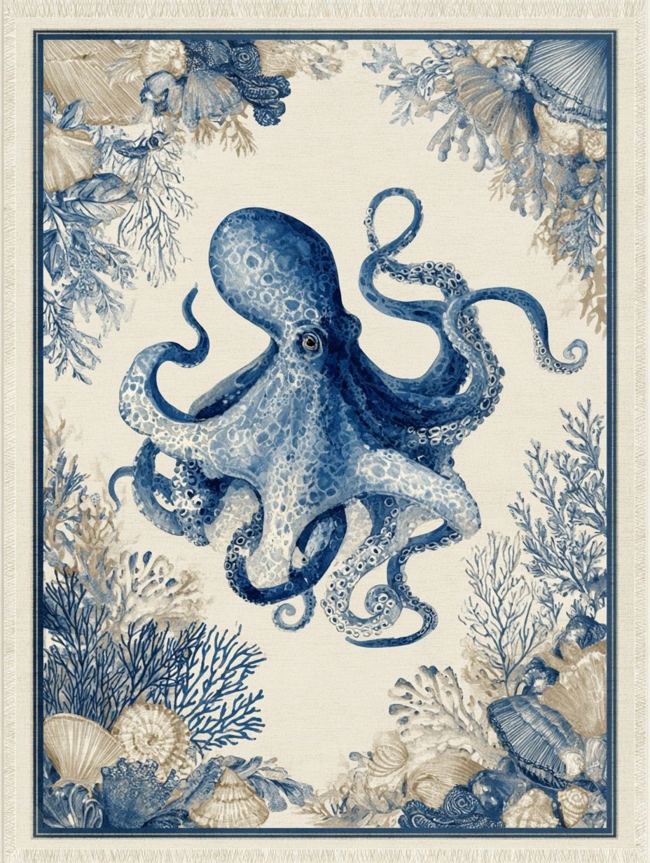 Blue Octopus Coastal Illustration Poster. poster — animals art