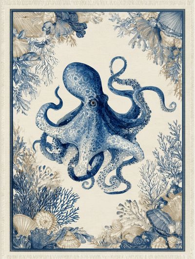 Blue Octopus Coastal Illustration Poster.