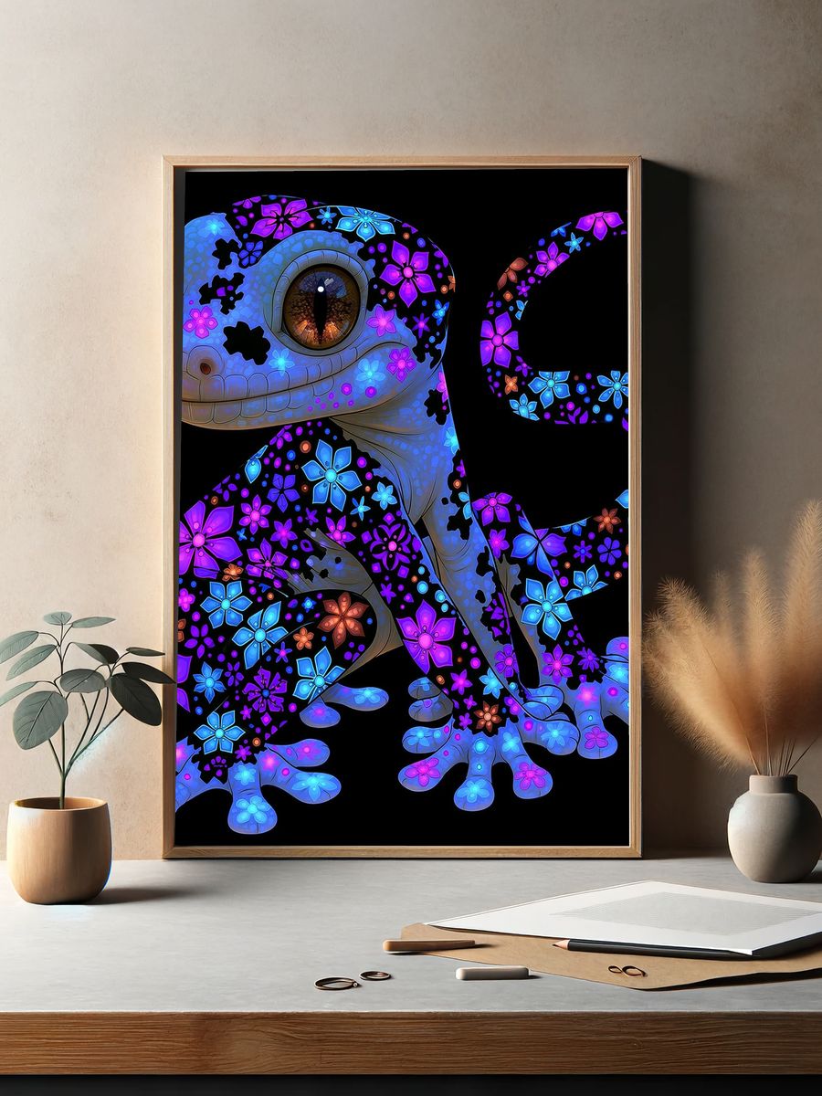 Floral Gecko Illustration Poster. — room view 2