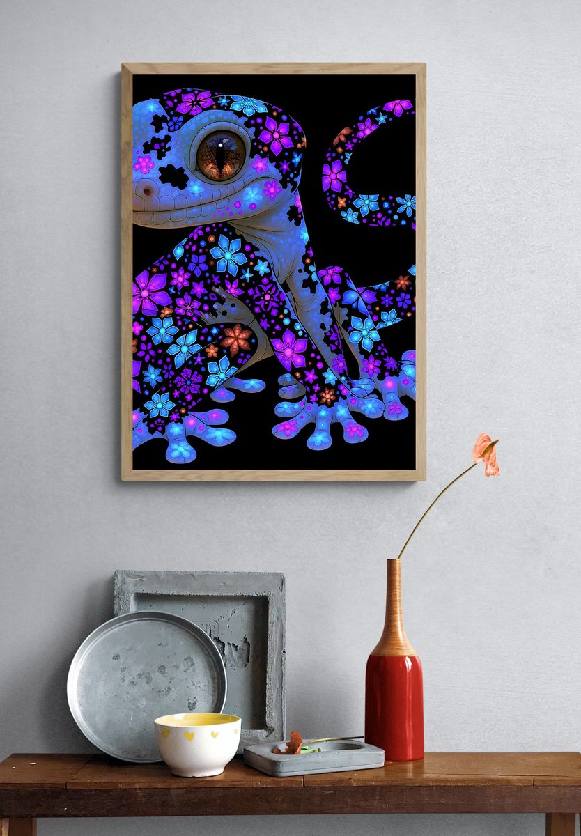 Floral Gecko Illustration Poster. — room view 3