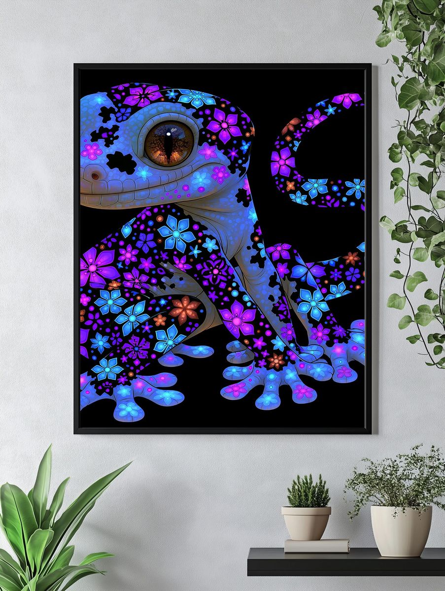 Floral Gecko Illustration Poster. — room view 4