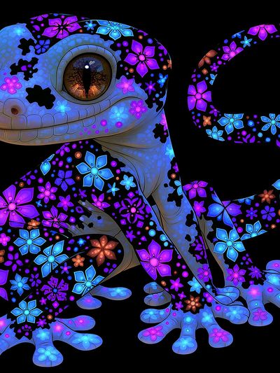 Floral Gecko Illustration Poster.