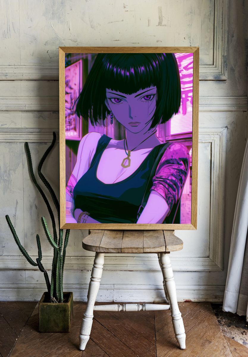 Neon Anime Portrait Poster. room preview