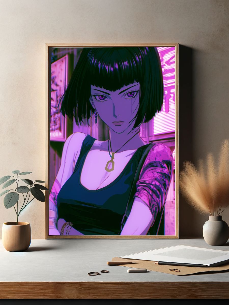 Neon Anime Portrait Poster. — room view 2
