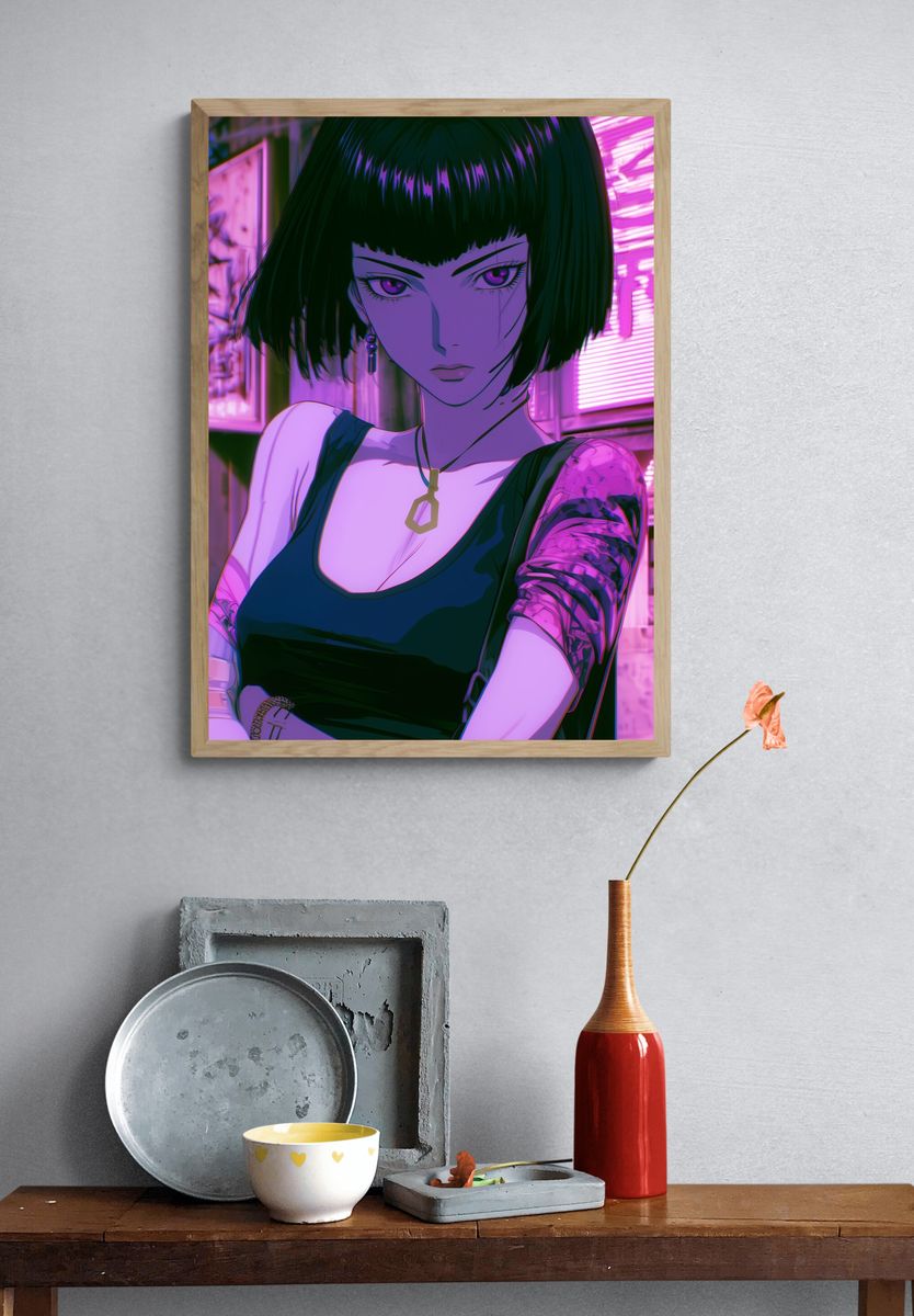 Neon Anime Portrait Poster. — room view 3