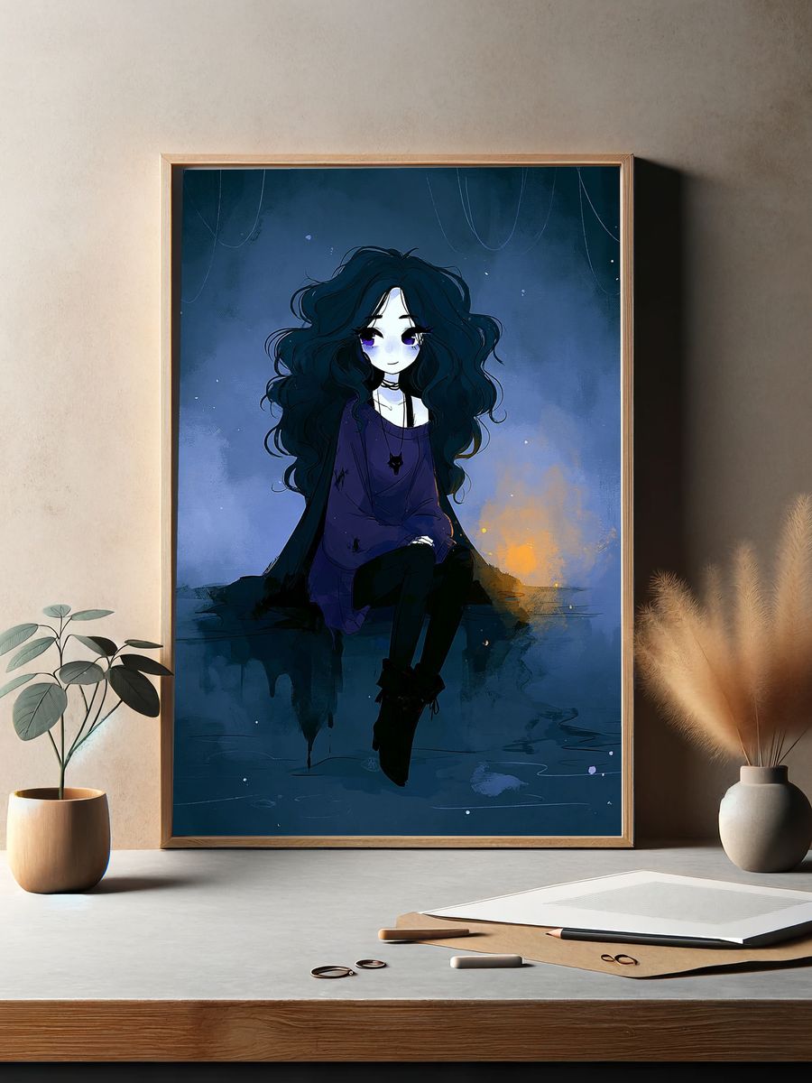 Gothic Girl Portrait Illustration Poster. — room view 2