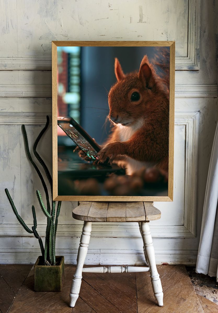 Squirrel with Smartphone Photography Poster. room preview