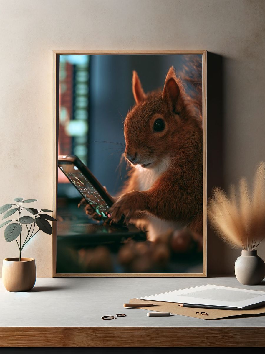 Squirrel with Smartphone Photography Poster. — room view 2