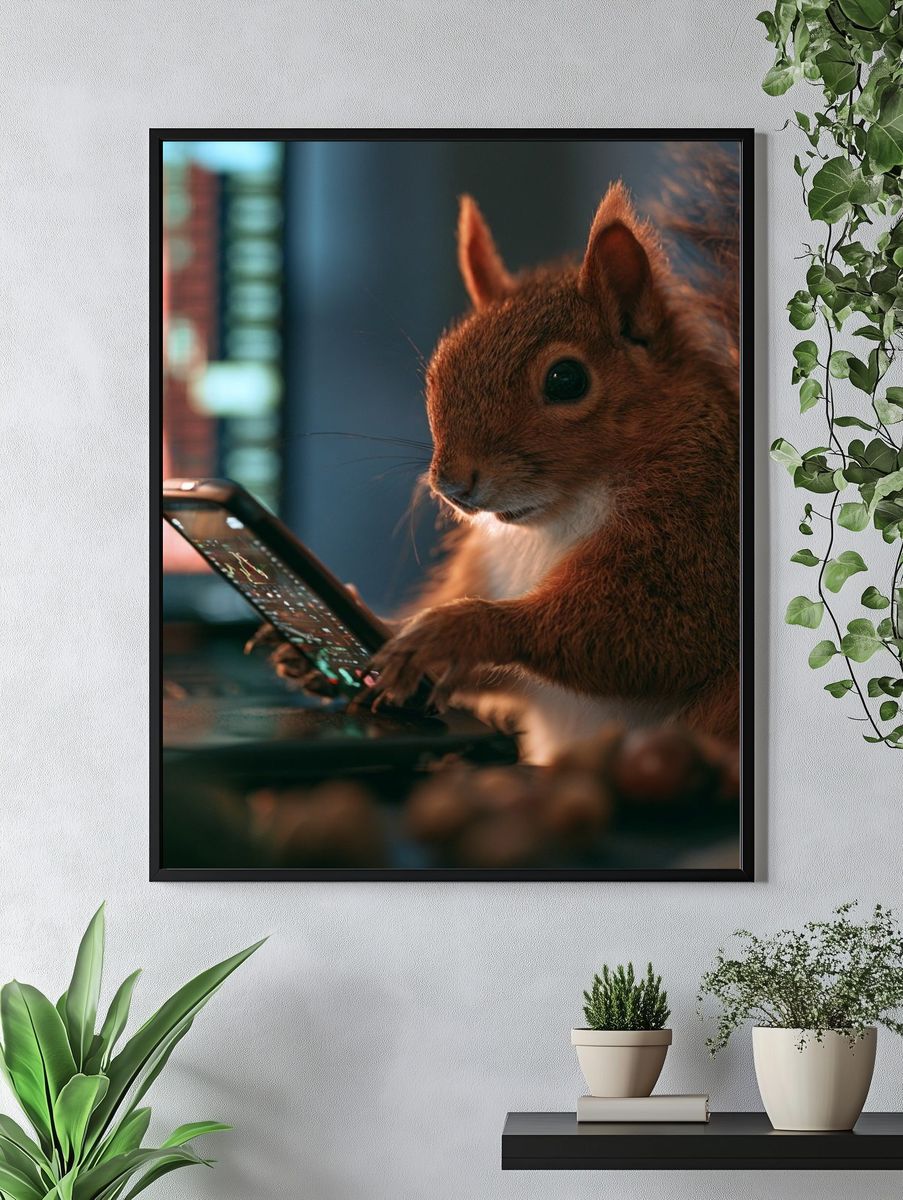 Squirrel with Smartphone Photography Poster. — room view 4
