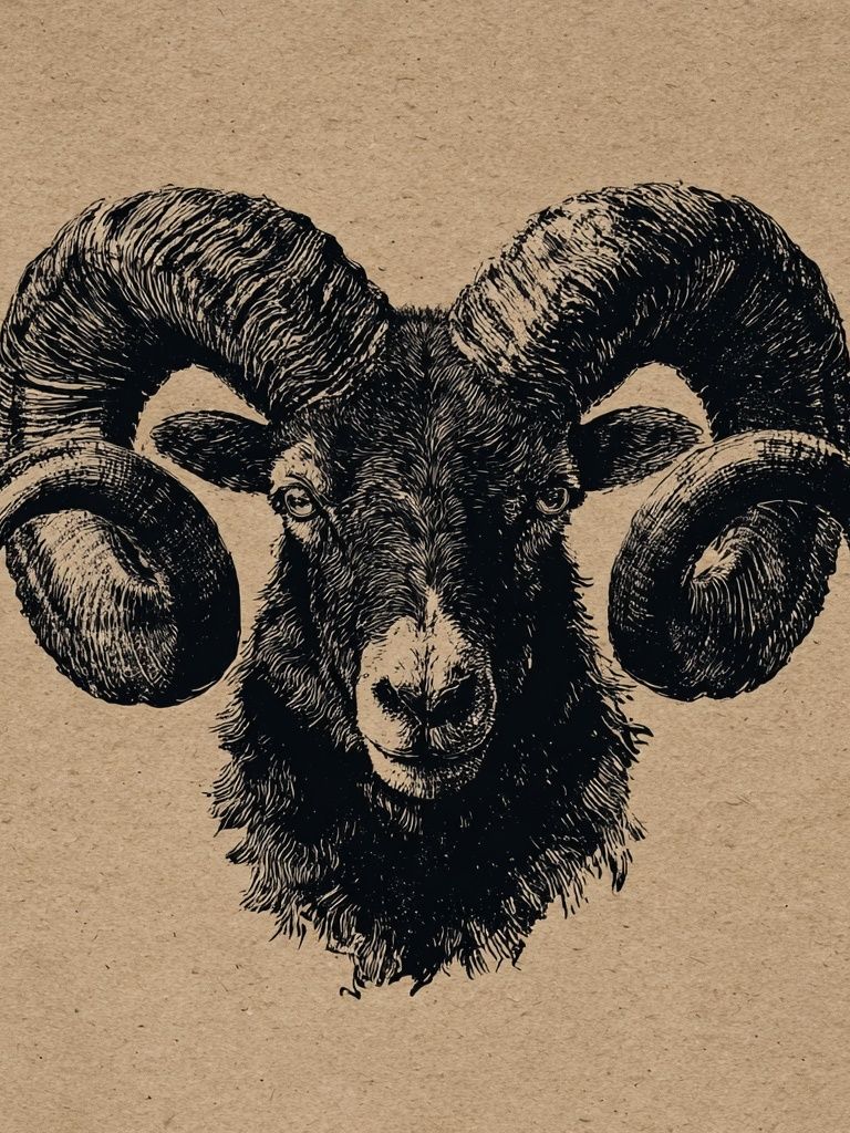 Ram Head Ink Print. poster detail