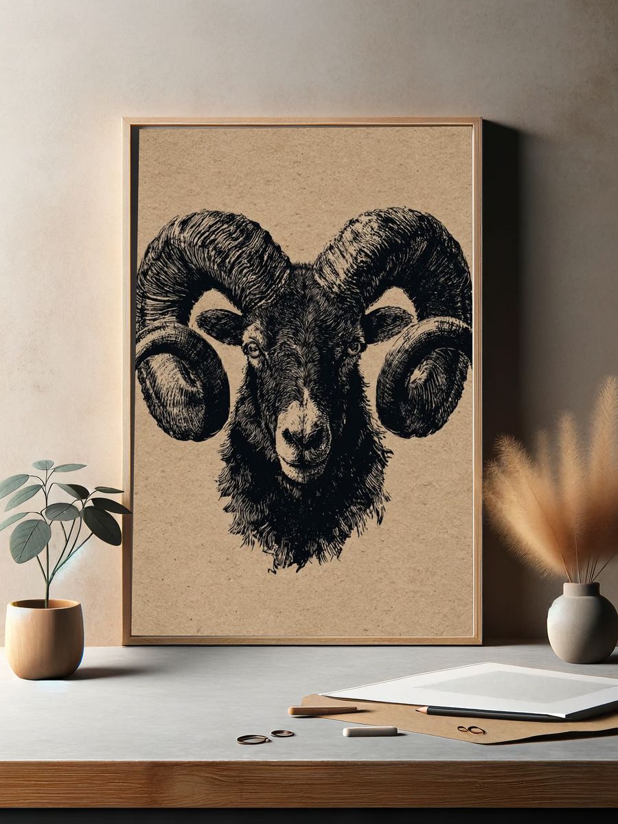 Ram Head Ink Print. — room view 2