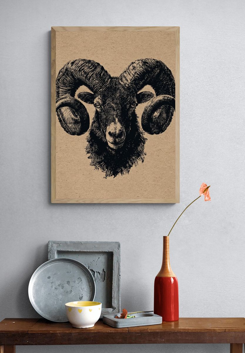Ram Head Ink Print. — room view 3