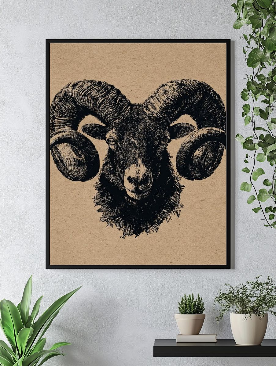 Ram Head Ink Print. — room view 4