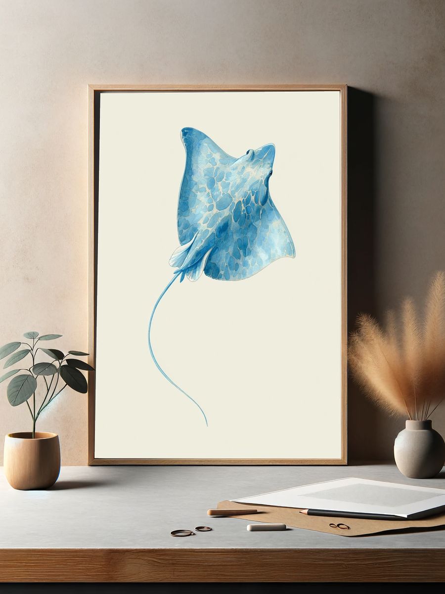 Blue Stingray Watercolor Print. — room view 2